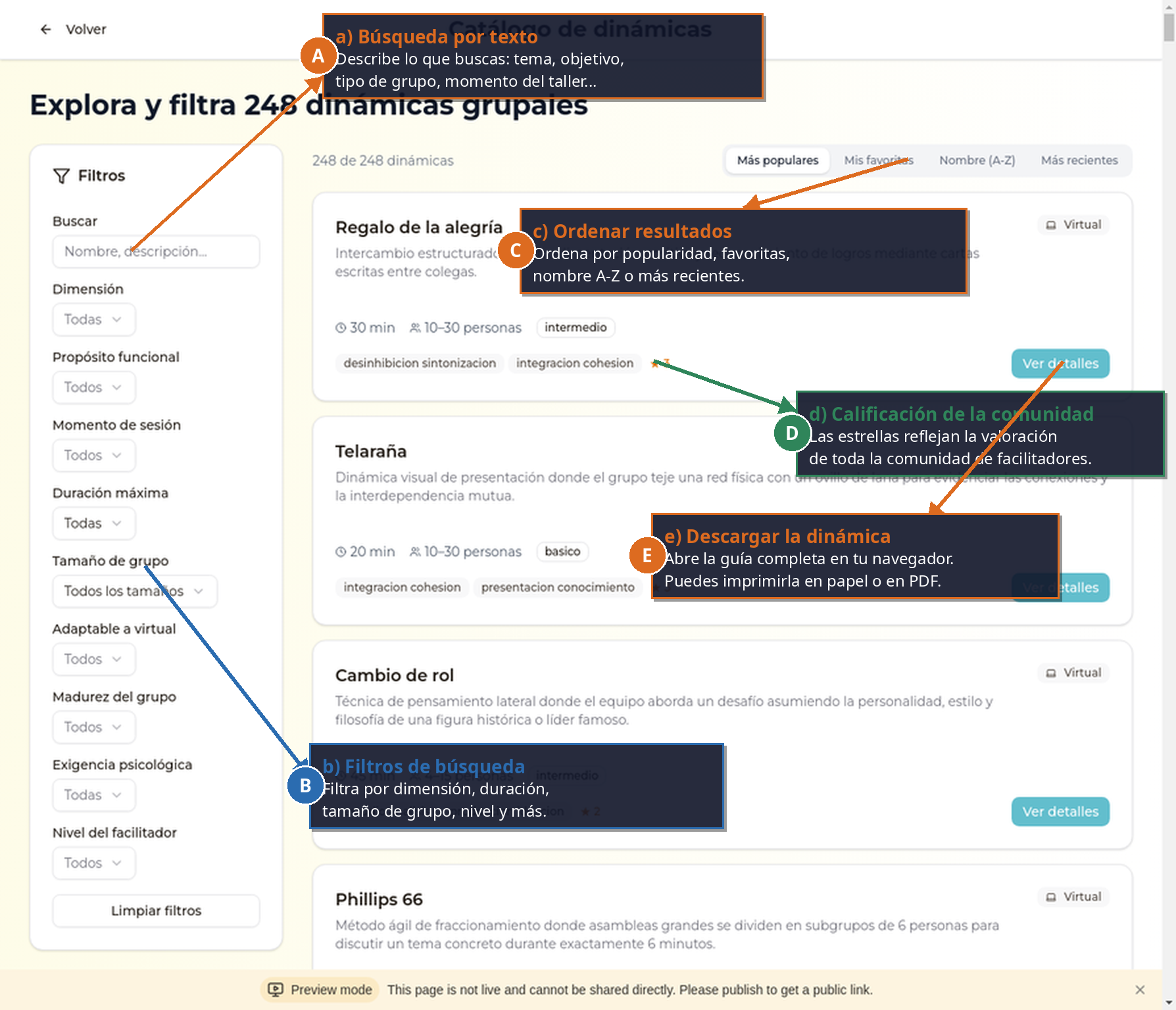 Guía visual de la interfaz del catálogo